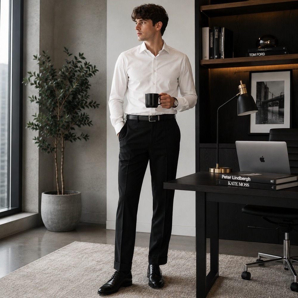 Jack Victor‎ Collection Dress Pants Super 110's Wool Black Cuffed Mens 38x34